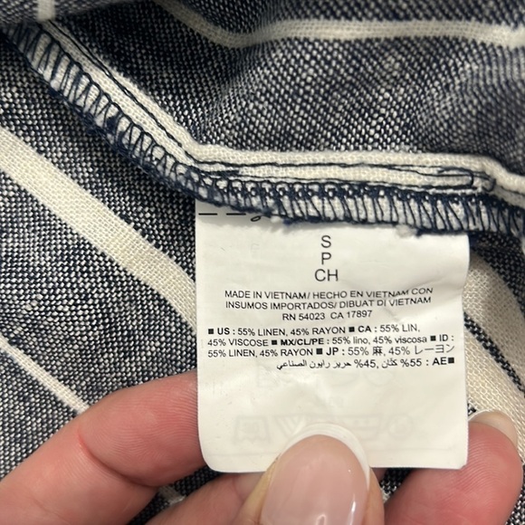 Old Navy Linen Dress Size SP Blue and White Color cinched waist striped - Picture 6 of 7